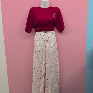 Victoria's Secret Flannel Short Sleeve Long Tee Jama Set Medium Red